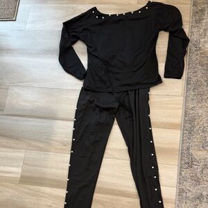 SHEIN Elegant Black Jumpsuit with Pearl Accents